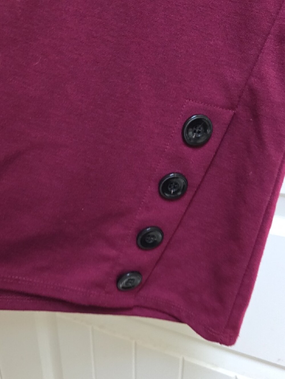 le chateau Burgundy Cowl Neck Tunic with Button Detail Medium 3/4 Sleeve - Picture 4 of 6